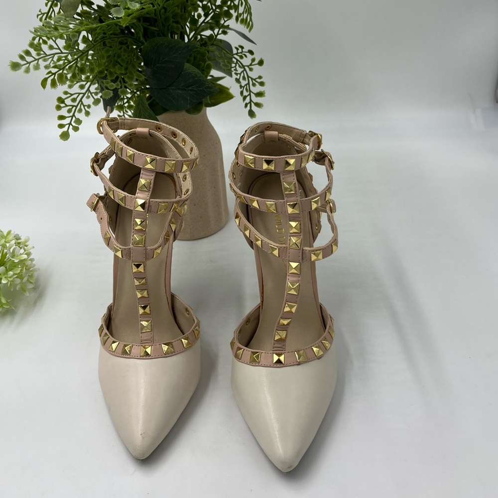 Wild Diva Cream Studded Heels